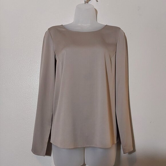 Armani Collezioni Silky Long-Sleeve Neutral Blouse - 4 - Picture 2 of 10
